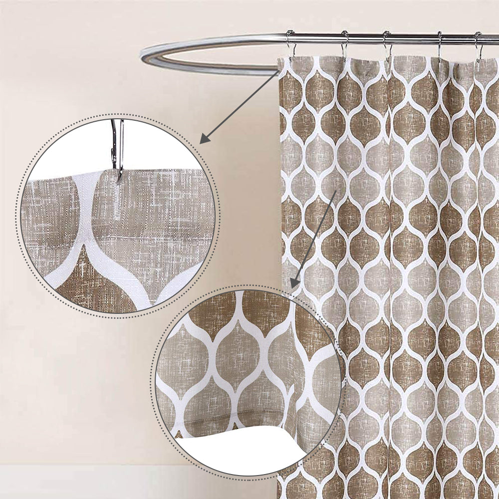 Fabric Shower Curtain Moroccan Ogee Patterned Modern