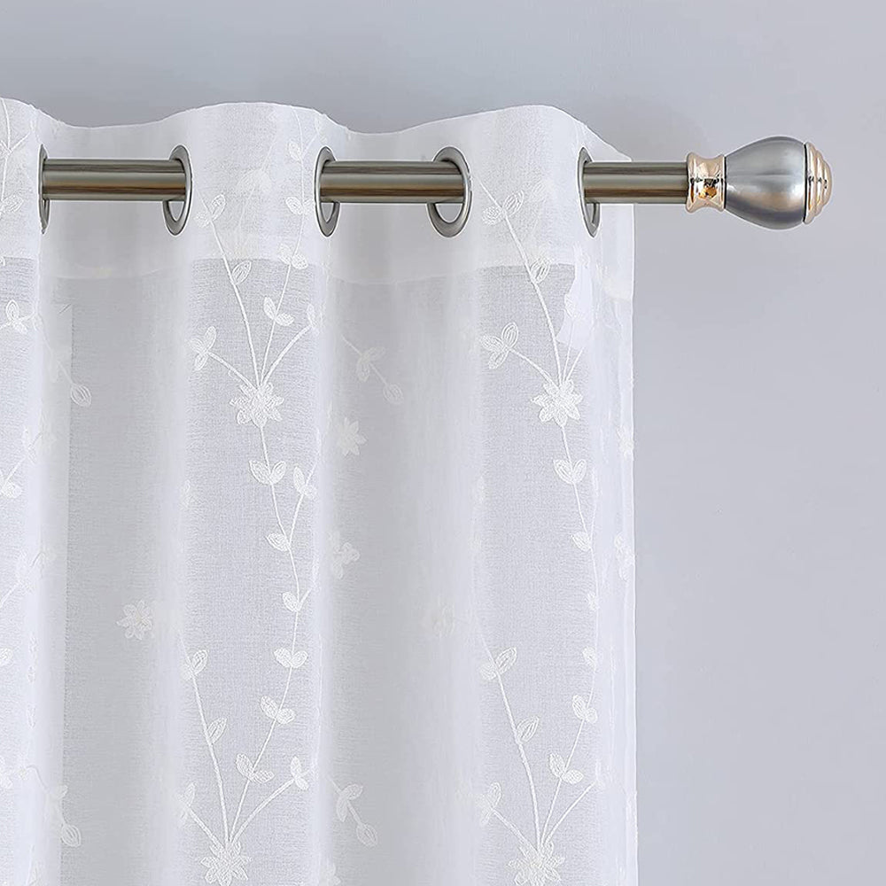 Leaf Embroidered Grommet Voile Drapes for Living Room, Bedroom