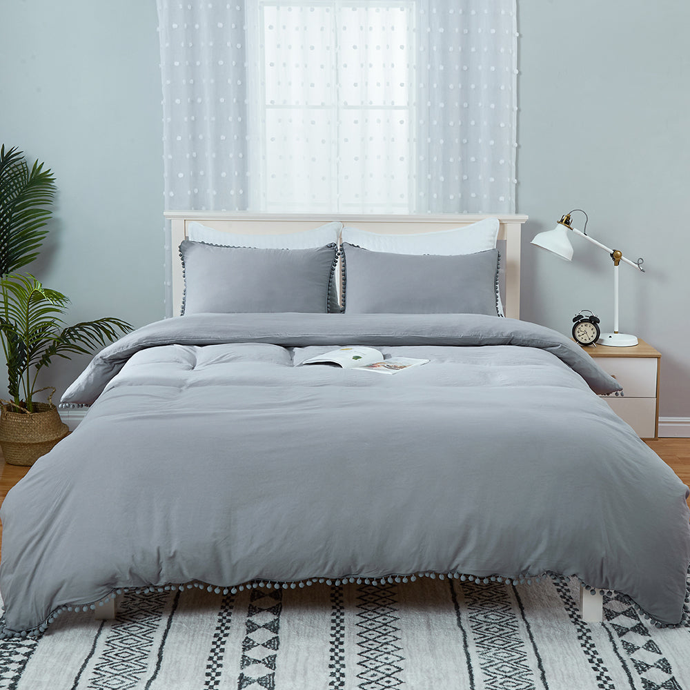 CAROMIO Pom Pom Duvet Cover