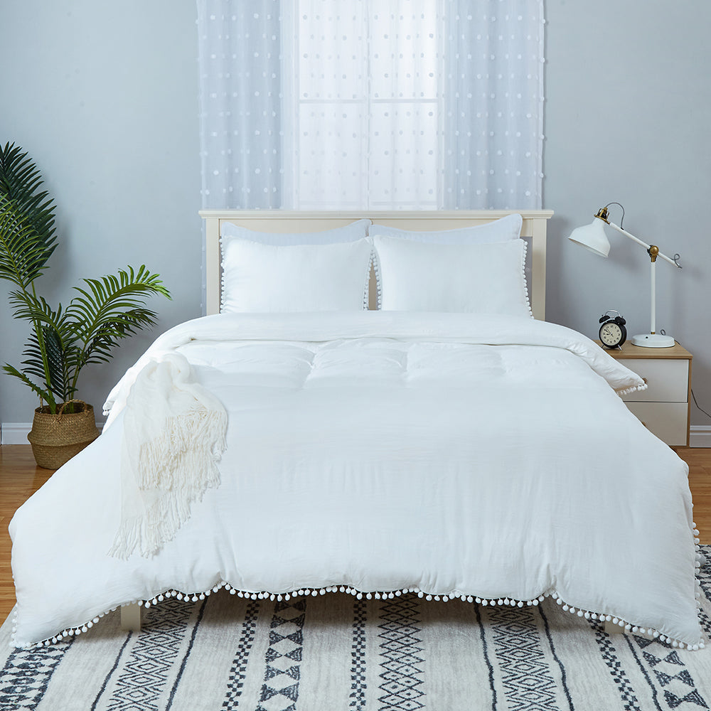 CAROMIO Pom Pom Duvet Cover