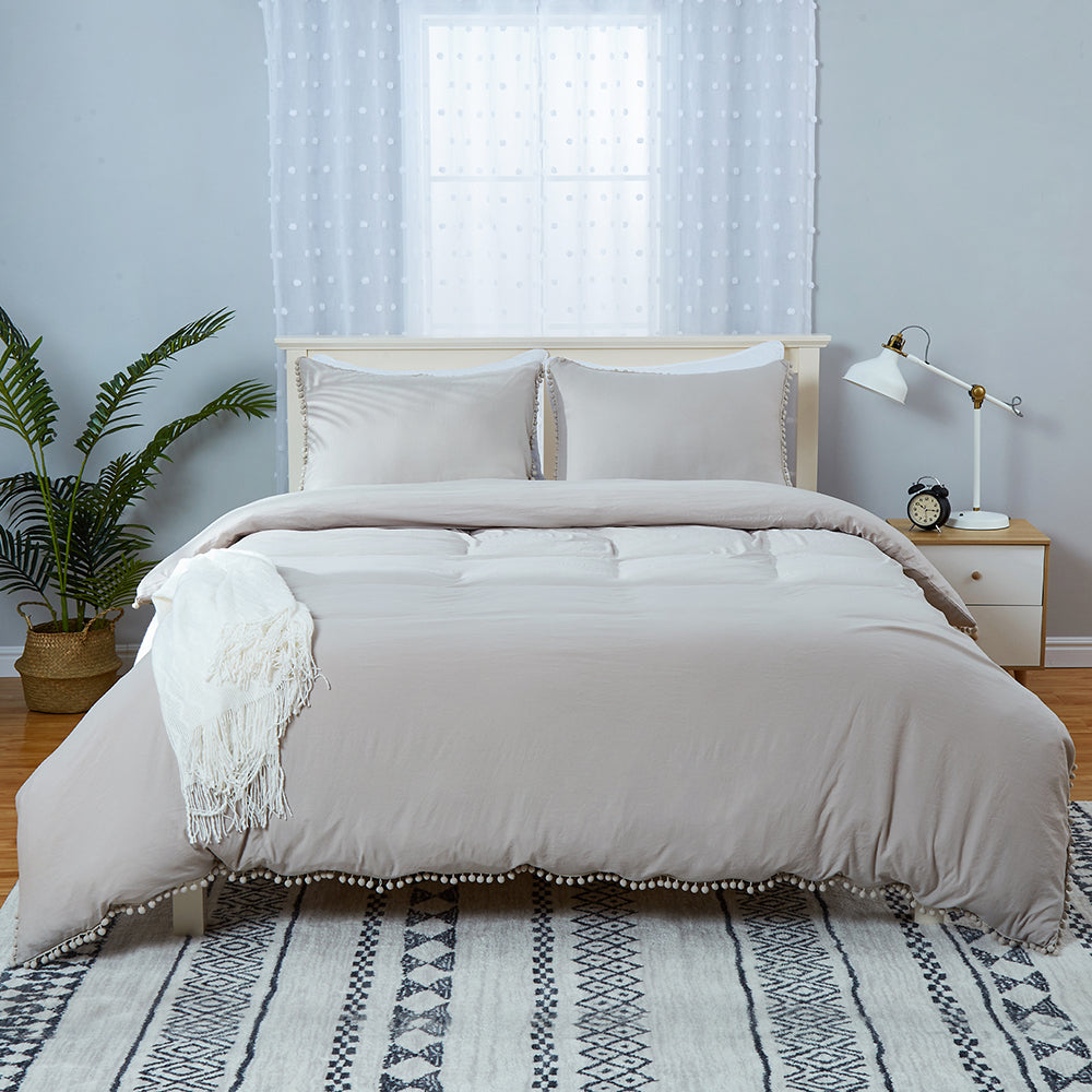 CAROMIO Pom Pom Duvet Cover