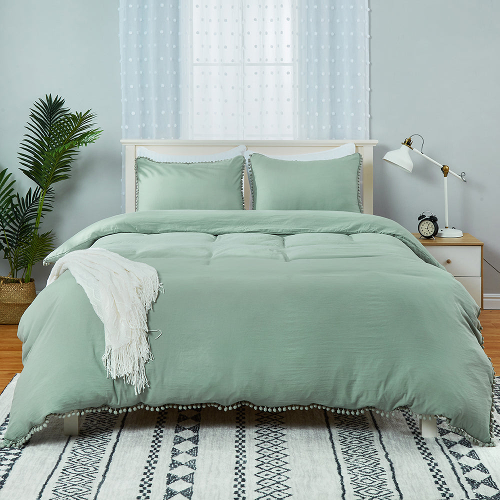 CAROMIO Pom Pom Duvet Cover